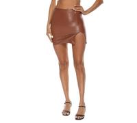 Lederrock Kurze Lederröcke, Figurbetonter Rock mit hoher Taille, Streetwear(Brown,S)