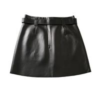 Lederrock Kurzer Rock aus Leder mit hoher Taille und A-Linie(Black,L)