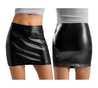 Lederrock, Lederimitat Rock Damen Bleistiftröcke aus Lackleder im Wetlook for Damen, Rave Dance, hüftumwickelnder, Figurbetonter Minirock mit Futter for Nachtclubs, Coole Streetwear(Black,M)