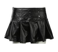 Lederrock, Lederimitat Rock Damen Gothic Rivet Patch Schwarz Low Waist A-Linie Minirock Punk Style Leder Plissee Damen Street Wear(M)
