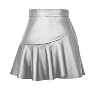 Lederrock, Lederrock Damen Schwarz Faux Leder Röcke for Frauen Frühling Sommer Sexy EINE Linie Patchwork Rüschen Asymmetrische Hohe Taille Mini Weibliche Solide(Silver,XL)