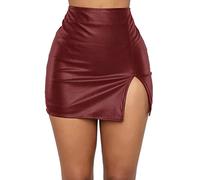 Lederrock Sexy Röcke für Frauen Hüfte hoch tailliert dehnbar Reißverschluss Slim Fit Style Rock Split Wrap Röcke Slim Fit Style Rock Party Night Red X Large