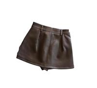 Lederrock Vintage Braun PU Leder Röcke Weibliche Sexy Mini Rock Frauen Herbst Winter Hohe Taille Split Shorts(Khaki,M)