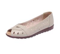 Lederschuhe Damen Sommer Aushöhlen Loafers Fischmaul Peep Toe Einzelschuhe Bequemschuhe Weich Sohle Ballerinas Flache Freizeitschuhe Damenschuhe Vorne-Geschlossene Hinten Offen Sandalen