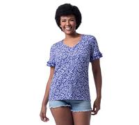 Lee Damen Rüschen, kurzärmelig, V-Ausschnitt T-Shirt, Blue Berry Blossom, Groß