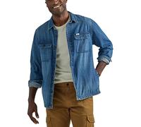 Lee Herren Workwear Loose Fit Langarm Button-Down Overshirt, Blue Denim Mid Wash, Klein