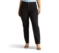 Lee Women's Plus-Size Relaxed Fit Side Elastic Tapered Leg Jean, Black Stretch, 22W Long
