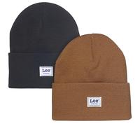 Lee Workwear Herren-Beanie-Mütze, Strickmütze mit Bündchen, Totenkopf-Wintermütze, 2 Stück, Tabakbraun/Tiefschwarz, M/XL