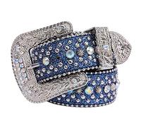 LeeCAE Strass-Gürtel, Western-Cowgirl-Design, mit Nieten, Leder, Kristall, Diamant-Gürtel für Jeans, Herren, Damen, Mode-Accessoire, Dunkelblau