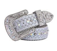 LeeCAE Strass-Gürtel, Western-Cowgirl-Gürtel, mit Nieten, Leder, Kristall, Diamant, für Jeans, Herren, Damen, Mode-Accessoire, silberfarben