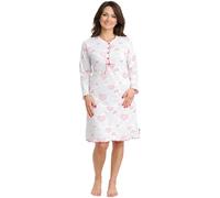 Leedya Damen Nachthemd Langarm aus 100% Baumwolle - Frühling, weich und atmungsaktiv, bequeme Passform, Made in Italy, 984 Rote Herzen, XL