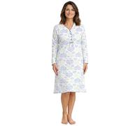Leedya Damen Nachthemd Langarm aus 100% Baumwolle - Frühling, weich und atmungsaktiv, bequeme Passform, Made in Italy, 984 Blaue Herzen, 50
