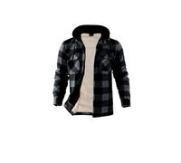 LeeHanTon Herren-Flanelljacke, Winterjacke, Sherpa-Futter, Fleece, warm, kariert, mit Reißverschluss, Graues Karomuster, mfj170, XXL