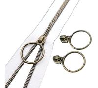 Leekayer #5 Antike Messing Metallic Nylon Spule Reißverschlüsse durch die Meter Bulk 9 Meter Weißes Reißverschlussband mit 25pcs Ring Zug Schieber für DIY Nähen Schneider Handwerk Tasche (weiß)