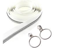Leekayer #5 Silber Metallic Nylon Spule Reißverschlüsse durch die Meter Bulk 10 Yards Weiß Reißverschluss Band mit 25pcs Silber Ring Pull Sliders für DIY Nähen Schneider Handwerk Tasche (Weiß)