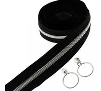 Leekayer The Yard #5 Silber-Metallic-Nylon-Spulen-Reißverschlüsse von The Yard Bulk 9,1 m schwarzes Reißverschlussband mit 25 silbernen Schiebern für DIY Nähen Schneidern Handwerk Tasche (schwarz)