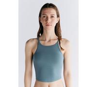 Leela Cotton Damen Crop Tops Bio-Baumwolle mit integriertem Bustier Sport BH Gobelin Blau M