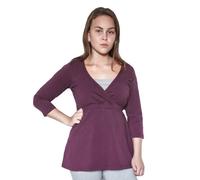 Leela Cotton Damen Tunika Bluse Bio-Baumwolle GOTS Langarmshirt Oberteil aubergine L