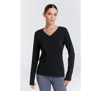 Leela Cotton Damen V-Neck Langarmshirt Schwarz S