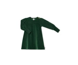 Leela Cotton Nachhaltiges Kinder Langarmkleid aus Cordstoff - 100% Bio Baumwolle Langarm-Kleid für Mädchen, Strickkleid mit Rundhalsausschnitt TANNENNADEL 98/104