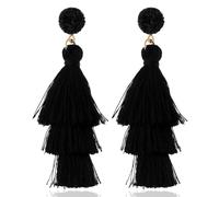 LEEQBCR 1 Paar mehrschichtige Quastenohrringe, böhmische mehrschichtige Quastendraht-Ohrringe, Quasten-Ohrringe, Geschenk für Frauen Freundin (Schwarz)