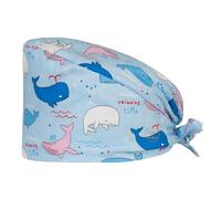 LEEQBCR 1 Stück Chirurgenmütze aus Baumwolle mit Knopf Kochmütze Arbeitsmütze Bedruckte Schwesternmütze Unisex-Staubschutzmütze für Männer Frauen (Blau)