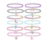 LEEQBCR 12 PCS Choker Halskette Set für Kinder Teenager Mädchen Frauen, Anhänger Charme Einhorn Regenbogen Panda Katze Herz Blume Meerjungfrau Chokers Henna Tattoo Stretch elastisch