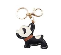 LEEQBCR Schlüsselanhänger Leder Hund Taschenanhänger Französische Bulldogge Süßes Tier Geschenk für Lieblingsmensch Schlüsselring Bag Charm Schlüsselanhänger Schlüsselanhänger Geburtstag(Schwarz)