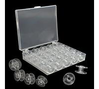 LEEWYOU 25 Stück Nähmaschine Spulen mit Transparent Spulenbox Nähmaschinenspulen,W6 Spulen Aufwarhungsbox Kunststoffspulen Nähmaschinen Spulenkapsel für Babylock Nadel mit Spulenbox