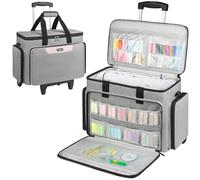 LEFOR·Z Roll-Nähmaschinenkoffer mit Rollen, Nähmaschinen-Tragetasche, Trolley-Tragetasche, passend für die meisten Standard-Singer, Brother, Janome-Nähmaschinen und Zubehör, Grau/Rosa