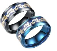 Left Girl 2 Stücke Titan Stahl Ringe Drache Schwarz Und Blau Mannnes Geschenke Hochzeit Band Schmuck Größe 6-12-11_Blau + Schwarz