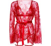 LEG AVENUE - 86123 TEDDY- UND STRUMPFBAND-BADEMANTEL-SET, ROT, GRÖSSE S: S