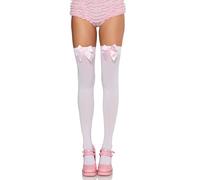 LEG AVENUE Damen Oberschenkelstrümpfe Mit Satinschleife Strumpfhose, Weiß, Einheitsgröße Große Größen EU