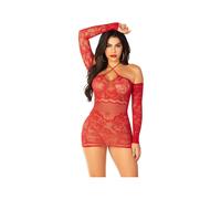 Leg Avenue Off Shoulder Long Sleeved Mesh Mini Dress Red