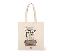 Legami - Baumwolltasche, Innentasche, mit Blas, langer Griff, umweltfreundlich, 38,5 x 42 cm, Thema Booklover, Booklover, Taglia unica, Utility