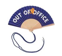 LEGAMI - Faltfächer ¡Que Calor! Motiv Out of Office, abnehmbare und verstellbare Kordel im passenden Design, aus Polyester, Holzgriff, 3,6 x 23 cm