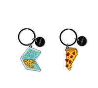 Legami - 2er Set Schlüsselanhänger aus emailliertem Metall, What a Key Ring!, Pizza-Motiv, Geschenk für Paare, Schlüsselanhänger Charm für Tasche, robuster Spiralring, Größe 4 x 8,5 x 0,2 cm, gelb,