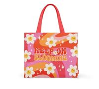 LEGAMI Strandtasche, große Strandtasche, Strandtasche aus verstärktem Material, Strandtasche mit Magnetknopfverschluss, Tote Bag bis 15 kg, 44 x 61,5 cm, Daisy, Rosa, Rosa, 44 x 61.5 cm,