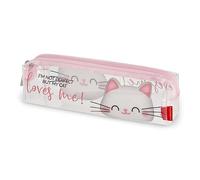 Legami - Transparentes Etui, mit Reißverschluss, Stifthalter, geräumig, 19,5x5,5 cm, Kitty Motiv