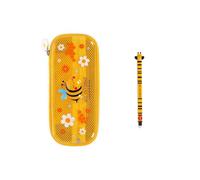 LEGAMI - Wonderwow Federmäppchen, 2 Fächer und Stifthalter innen, Innenfach mit Netzstoff, Reißverschluss, 23 x 11 x 5 cm mit Löschbarer Gelschreiber, Biene