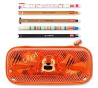 LEGAMI WonderWow Federmäppchen & radierbarer Stift, Stifte Schule Zubehör | Set mit 5 niedlichen Tierstiften mit thermosensitiver Tinte + Federmäppchen mit 2 Fächern (Tiger)