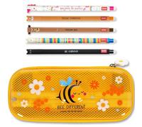 Legami Federmäppchen-Set WonderWow – 5 niedliche thermosensitive Tierstifte + radierbarer Stift, Biene