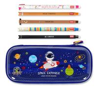 LEGAMI WonderWow Federmäppchen & radierbarer Stift | Set mit 5 niedlichen Tierstiften mit thermosensitiver Tinte + Federmäppchen mit 2 Fächern (Weltraum)