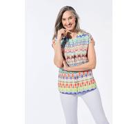 Kurzarmbluse GOLDNER "Kurzarm Printbluse für Damen multicolor", Damen, Gr. 46, bunt (bunt, gemustert), Obermaterial: 100% Viskose CV., Sonstiges, Blusen, Knöpfe (57888839-46) bunt, gemustert