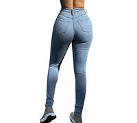 , legere, schmale Hose, hohe Taille, Denim, lässige Jeans, Stretchhose Skinny Stretch Jeans Damen High Waist Jeans 46 (Light Blue, S)