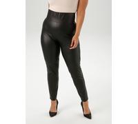 Leggings ANISTON PLUS, Damen, Gr. 46, N-Gr, schwarz, Obermaterial: 95% Polyester, 5% Elasthan. Beschichtung: 100% Polyurethan, unifarben, figurumspielend lang, Hosen Leggings, aus elastischem Lederimi