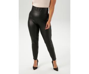 Leggings ANISTON PLUS, Damen, Gr. 46, N-Gr, schwarz, Obermaterial: 95% Polyester, 5% Elasthan. Beschichtung: 100% Polyurethan, unifarben, figurumspielend lang, Hosen Leggings, aus elastischem Lederimi