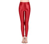 Leggings aus Kunstleder, für Damen, Metallic-glänzend, hohe Taille, eng anliegend, glänzend, für Ausflüge und Veranstaltungen, Sport-Yoga-Strumpfhose, schlanke Hose für informelle Outfits, #01 - Rot