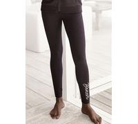 Leggings BENCH. LOUNGEWEAR, Damen, Gr. 44/46, N-Gr, grau (anthrazit meliert), Single Jersey, Obermaterial: 63% Baumwolle, 32% Polyester, 5% Elasthan, bestickt, meliert, unifarben, Basic, figurbetont l