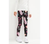 Leggings BONPRIX, Mädchen, Gr. 176/182, N-Gr, schwarz (schwarz bedruckt), Obermaterial: 95% Baumwolle, 5% Elasthan, Hosen Leggings, aus Baumwolle und Elasthan, bequeme Passform, mit Alloverprint (7748